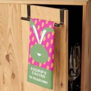 Niedlich Pink Green Happy Ostersonne und Karotten Geschirrtuch