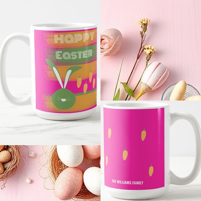 Niedlich Pink Green Happy Ostersonne und Karotten Kaffeetasse (Von Creator hochgeladen)