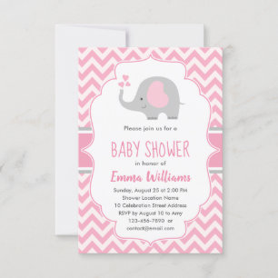 Niedlich Pink Grey Elephant Girl Babydusche Einladung