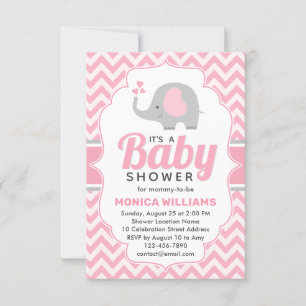 Niedlich Pink Grey Elephant Girl Babydusche Einladung