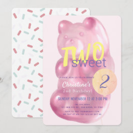 Niedlich Pink Gummy Bär zwei süße Girl am 2. Gebur Einladung