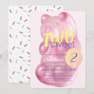 Niedlich Pink Gummy Bär zwei süße Girl am 2. Gebur Einladung