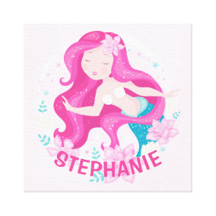 Niedlich Pink Hair Mermaid Girls Fantasy Personali Leinwanddruck