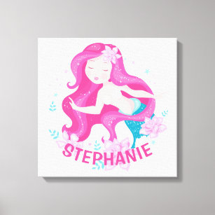 Niedlich Pink Hair Mermaid Girls Fantasy Personali Leinwanddruck