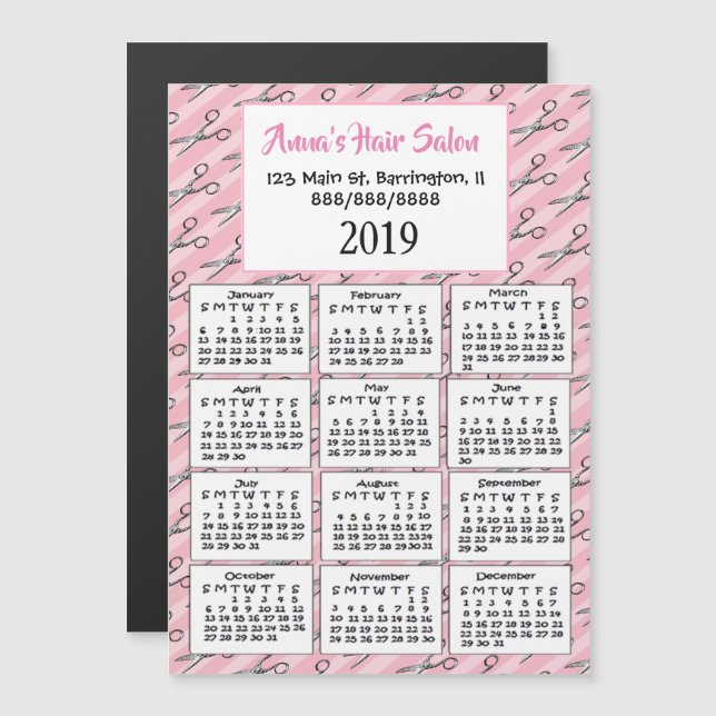 Niedlich Pink Hair Salon Business Mini 2019 Kalend Magneteinladung (Vorne/Hinten)