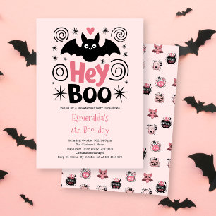 Niedlich Pink Halloween Boo Bat Geburtstag Einladung