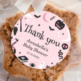 Niedlich Pink Halloween Kinderdusche Danke Runder Aufkleber