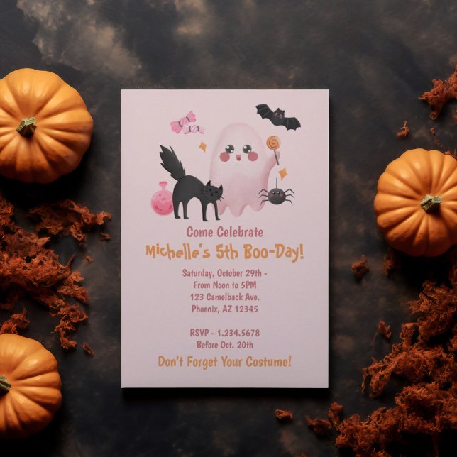 Niedlich Pink Halloween Party Einladung (Cute Pink Halloween Birthday Party Invitation)