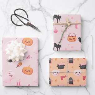 Niedlich Pink Halloween Party Geschenkpapier Set