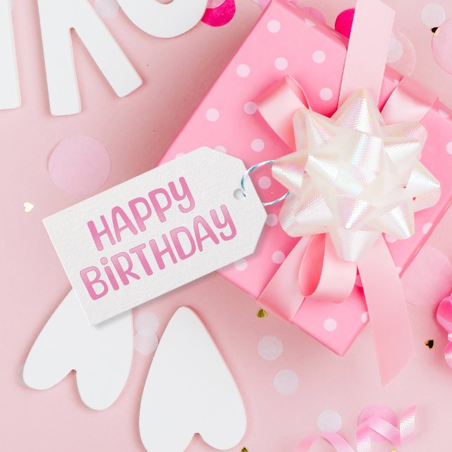Niedlich Pink Happy Birthday Geschenkanhänger (Modern Pink Purple Happy Birthday Gift Tags
)