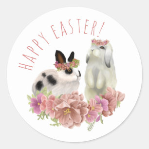 Niedlich Pink Happy Osterfrühling Bunny Rabbits  Runder Aufkleber