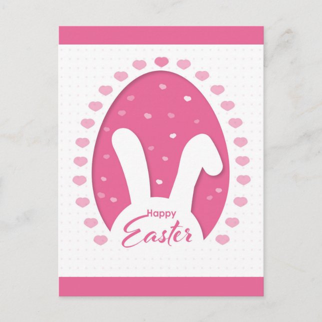 Niedlich Pink Happy Ostersonnige Herzen Postkarte (Vorderseite)