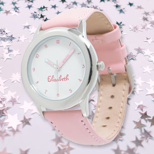 Niedlich Pink Hearls Girls Individuelle Name Girly Armbanduhr