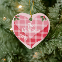 Niedlich Pink Heart Gingham Custom Foto Christmas