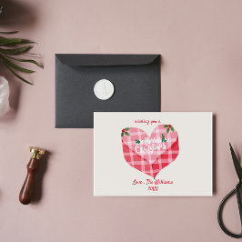 Niedlich Pink Heart Gingham Custom Foto Christmas Mitteilungskarte