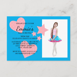 Niedlich Pink Hearts Stars Blue Dance Foto Einladung
