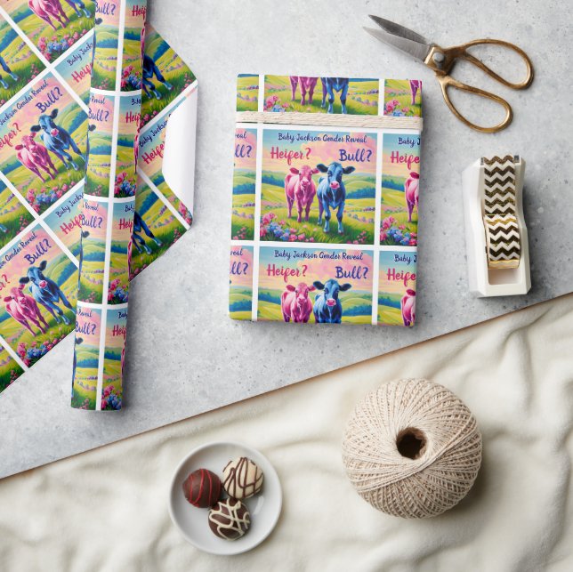 Niedlich Pink Heifer und Blue Bull Calf Geschenkpapier (Kunsthandwerk)