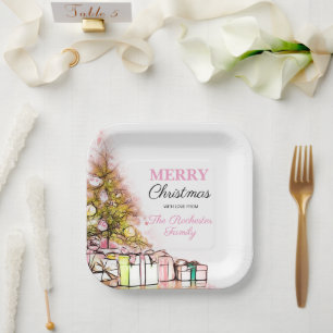 Niedlich Pink Holiday Tree Frohe Weihnachten Party Pappteller