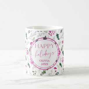 Niedlich Pink Holly Berries Name Holiday Tasse