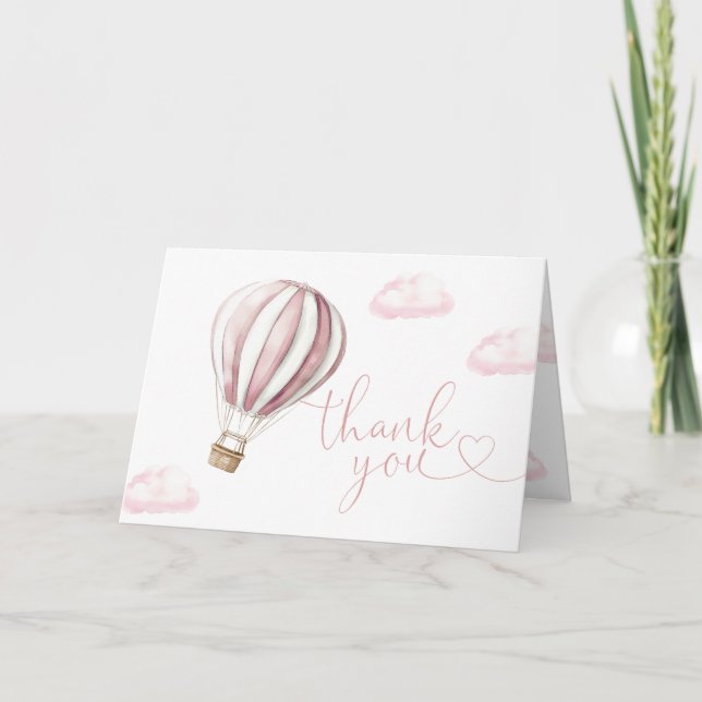 Niedlich Pink Hot Air Ballon Babydusche Dankeskarte (Vorderseite)