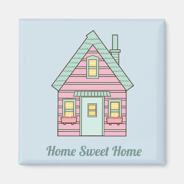 Niedlich Pink House Zuhause Sweet Zuhause Magnet (Vorne)