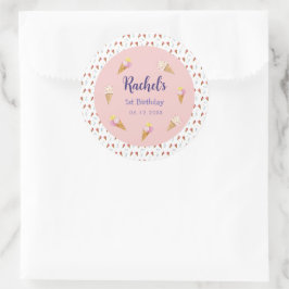 Niedlich Pink Ice Creme Cone Girl Birthday Runder Aufkleber