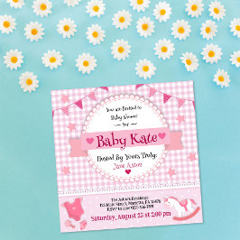 Niedlich Pink Kariert Baby Girl Dusche Party Einla Einladung