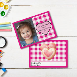 Niedlich Pink Kariert Cookie Foto Klassenzimmer Va Mitteilungskarte