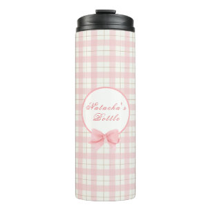 Niedlich Pink Kariert Gingham Girl Personalisierte Thermosbecher