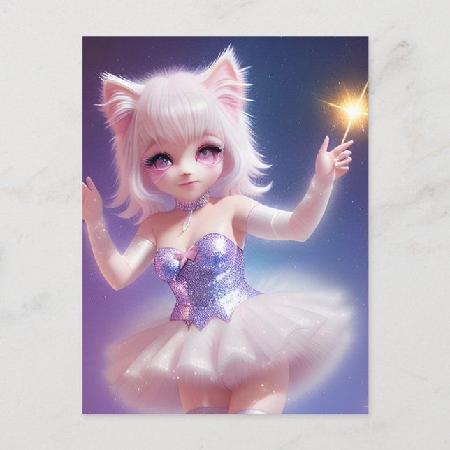 Niedlich Pink Katzenballett-Tänzerin Postkarte (Vorderseite)