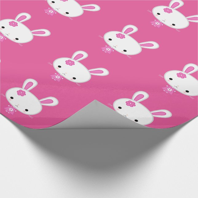Niedlich Pink Kawaii Bunny Geschenkpapier (Ecke)