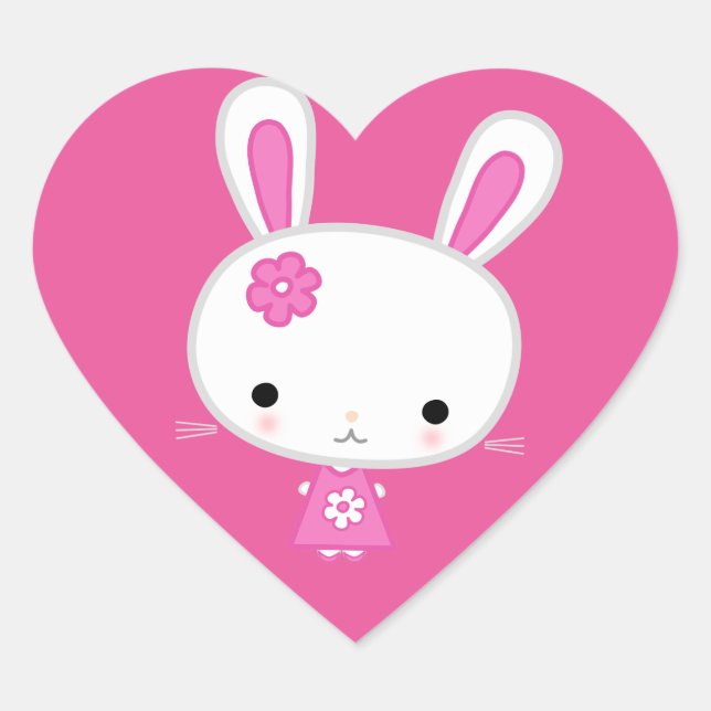 Niedlich Pink Kawaii Bunny Herz-Aufkleber (Vorderseite)