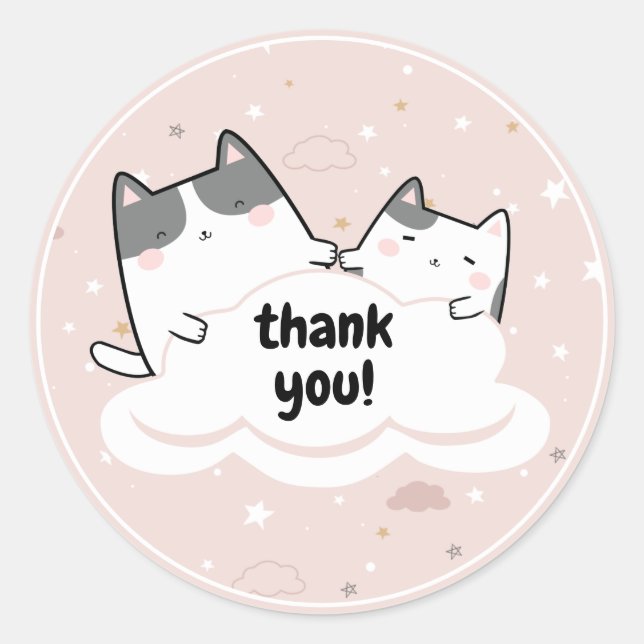 Niedlich Pink Kawaii Cat Sparkle Danke Wolken Runder Aufkleber (Vorderseite)