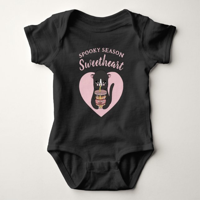 Niedlich Pink Kawaii Cat Spooky Season Sweetheart Baby Strampler (Vorderseite)