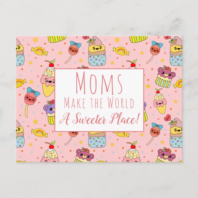 Niedlich Pink Kawaii Cupcake Happy Mother Day Postkarte (Vorderseite)