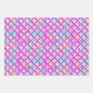 Niedlich Pink Kawaii Diamond Square Fliesenmuster Geschenkpapier Set