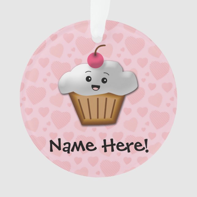 Niedlich Pink Kawaii Happy Face Cupcake Girls Ornament (Vorderseite)
