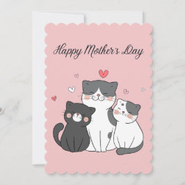Niedlich Pink Kawaii Katze Mama und Kitten Muttert Feiertagskarte