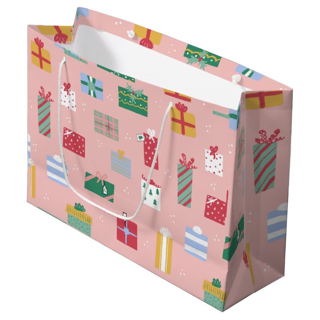 Niedlich Pink Kids Weihnachten Weihnachtspaket Geg Große Geschenktüte (Vorderseite Schrägansicht)