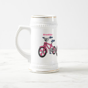 Niedlich-pink-Kinder Fahrrad Cartoon Abbildung Bierglas