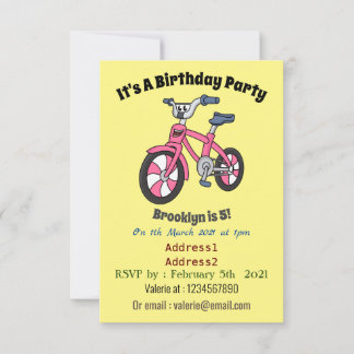 Niedlich-pink-Kinder Fahrrad Cartoon Abbildung Einladung