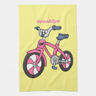 Niedlich-pink-Kinder Fahrrad Cartoon Abbildung Geschirrtuch