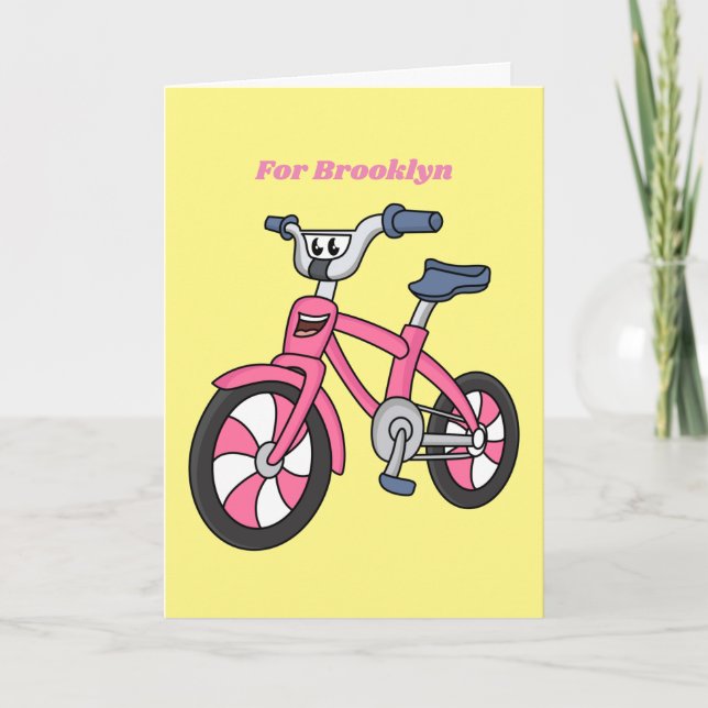 Niedlich-pink-Kinder Fahrrad Cartoon Abbildung Karte (Vorderseite)