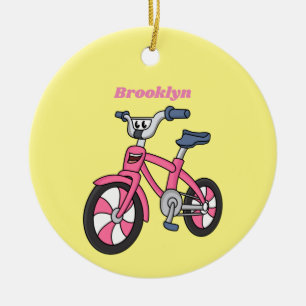 Niedlich-pink-Kinder Fahrrad Cartoon Abbildung Keramik Ornament