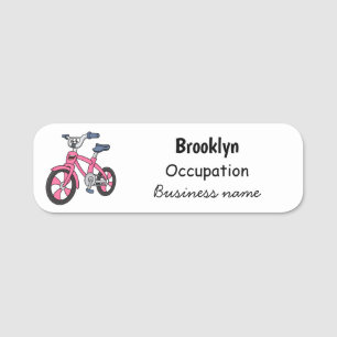 Niedlich-pink-Kinder Fahrrad Cartoon Abbildung Namensschild