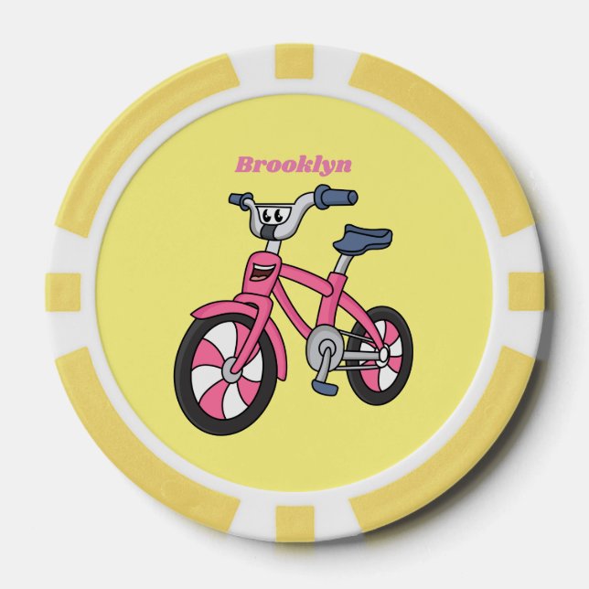 Niedlich-pink-Kinder Fahrrad Cartoon Abbildung Pokerchips (Vorderseite)