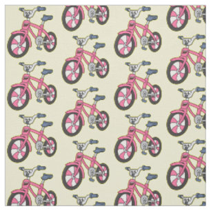 Niedlich-pink-Kinder Fahrrad Cartoon Abbildung Stoff