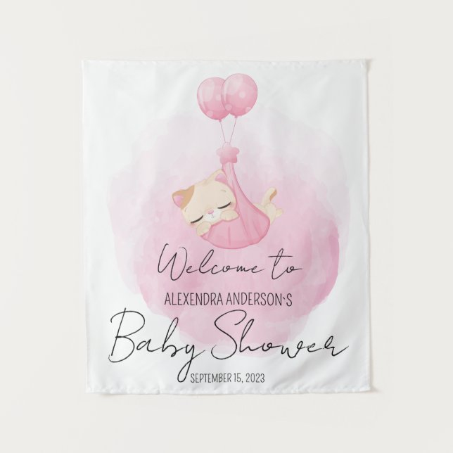 Niedlich Pink Kitten for Baby Girl Dusche Willkomm Wandteppich (Vorderseite)