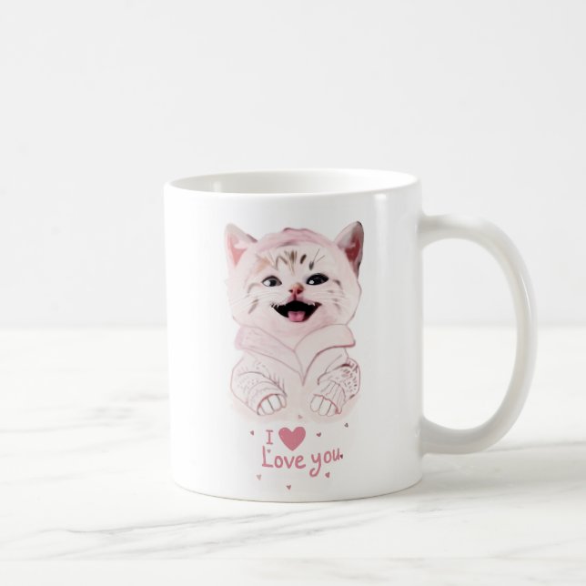 Niedlich Pink Kitten "I ❤️ Liebe You" Tasse Adorab (Rechts)