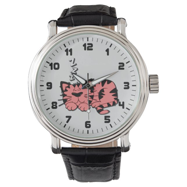 Niedlich Pink Kitty Cat Nickerchen Armbanduhr (Vorderseite)